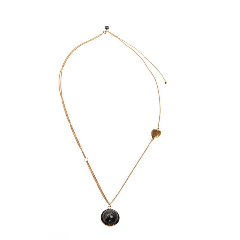 Burberry Multichain Pendant Necklace Gold Tone Black Marbled Resin Box Italy NEW - Picture 2 of 13